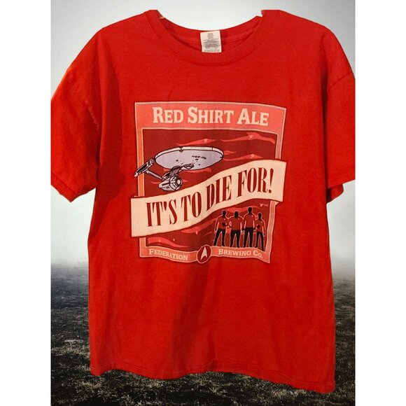 Vtg Star Trek T-shirt "Red Shirt Ale" Mens L Federation Brewing Graphic Print - Picture 4 of 7